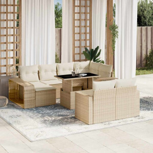 vidaXL 11-delige Tuinset met kussens poly rattan beige