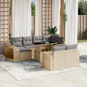 vidaXL 11-delige Tuinset met kussens poly rattan beige