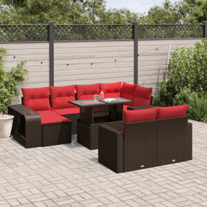 vidaXL 11-delige tuinbankset met kussens, bruin polyrotan