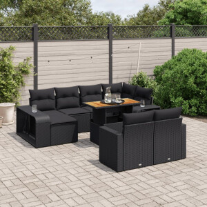 vidaXL 11-delige Loungeset met kussens poly rattan zwart