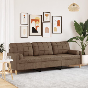 vidaXL Driezitsbank met sierkussens 210 cm stof bruin