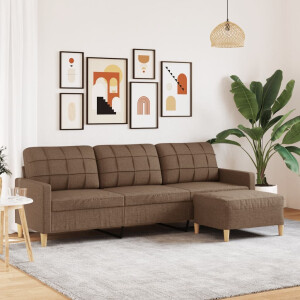 vidaXL Driezitsbank met voetenbank 210 cm stof bruin