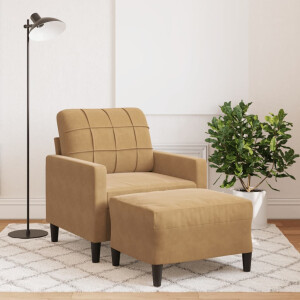vidaXL Fauteuil met voetenbank 60 cm fluweel bruin