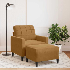 vidaXL Fauteuil met voetenbank 60 cm fluweel bruin
