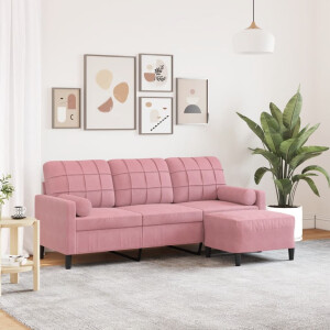 vidaXL Driezitsbank met voetenbank 180 cm fluweel roze