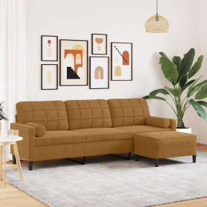 vidaXL Driezitsbank met voetenbank 210 cm fluweel bruin