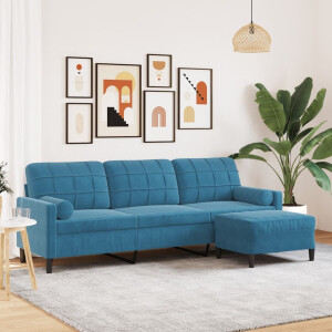 vidaXL Driezitsbank met voetenbank 210 cm fluweel blauw
