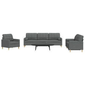 vidaXL 3-delige Loungeset met sierkussens stof donkergrijs