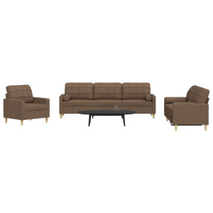 vidaXL 3-delige Loungeset met sierkussens stof bruin