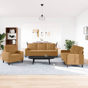 vidaXL 3-delige Loungeset met kussens fluweel bruin