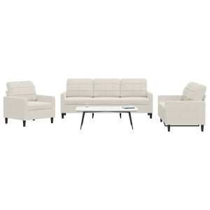 vidaXL 3-delige Loungeset met kussens fluweel crèmekleurig
