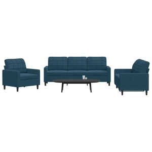 vidaXL 3-delige Loungeset met kussens fluweel blauw