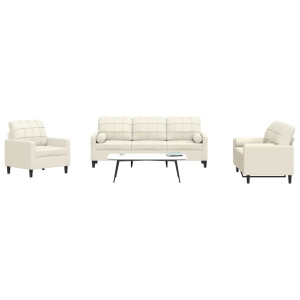 vidaXL 3-delige Loungeset met kussens en bolsters fluweel crèmekleurig