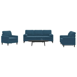 vidaXL 3-delige Loungeset met kussens en bolsters fluweel blauw