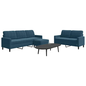 vidaXL 3-delige Loungeset met kussens fluweel blauw