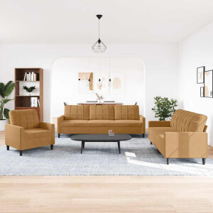 vidaXL 3-delige Loungeset met kussens fluweel bruin