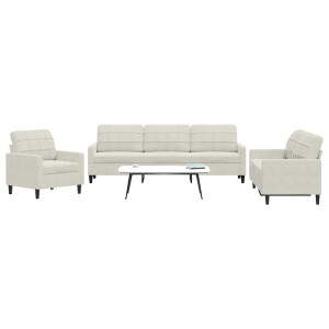 vidaXL 3-delige Loungeset met kussens fluweel crèmekleurig