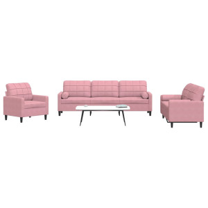 vidaXL 3-delige Loungeset met kussens en bolsters fluweel roze