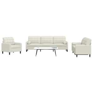 vidaXL 3-delige Loungeset met kussens en bolsters fluweel crèmekleurig