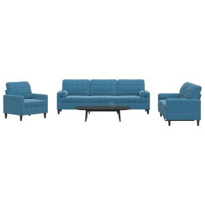 vidaXL 3-delige Loungeset met kussens en bolsters fluweel blauw