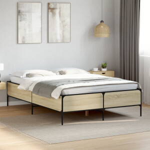 vidaXL Bedframe bewerkt hout metaal sonoma eikenkleurig 160x200 cm