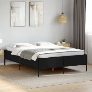 vidaXL Bedframe bewerkt hout metaal zwart 150x200 cm
