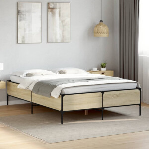 vidaXL Bedframe bewerkt hout metaal sonoma eikenkleurig 140x200 cm