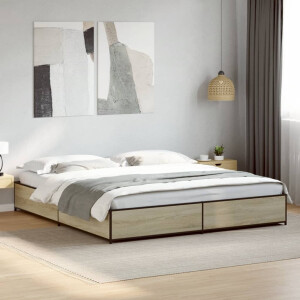 vidaXL Bedframe bewerkt hout metaal sonoma eikenkleurig 200x200 cm