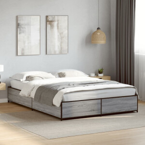 vidaXL Bedframe bewerkt hout metaal grijs sonoma eiken 135x190 cm