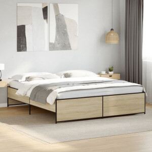 vidaXL Bedframe bewerkt hout metaal sonoma eikenkleurig 200x200 cm