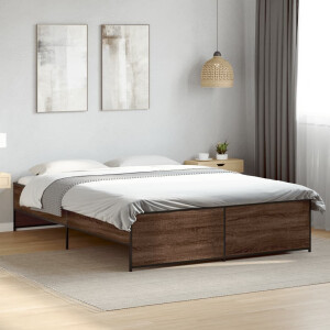 vidaXL Bedframe bewerkt hout metaal bruin eikenkleur 160x200 cm
