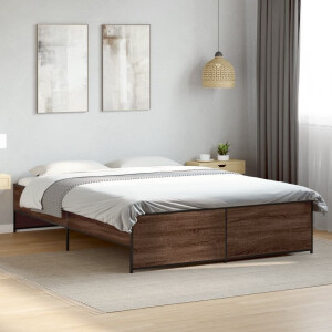 vidaXL Bedframe bewerkt hout metaal bruin eikenkleur 140x200 cm