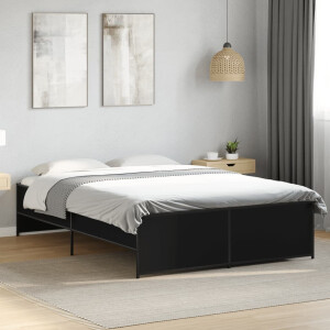 vidaXL Bedframe LED bewerkt hout metaal zwart 140x190 cm
