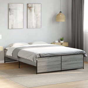 vidaXL Bedframe bewerkt hout metaal grijs sonoma eiken 140x190 cm