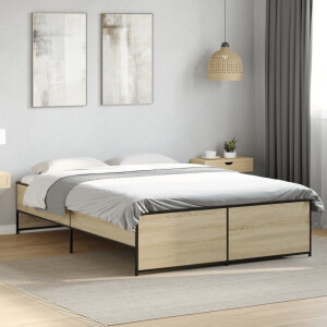 vidaXL Bedframe bewerkt hout metaal sonoma eikenkleurig 135x190 cm