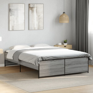 vidaXL Bedframe bewerkt hout metaal grijs sonoma eiken 135x190 cm