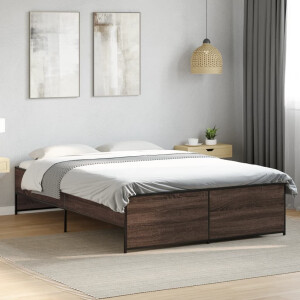 vidaXL Bedframe bewerkt hout metaal bruin eikenkleur 120x190 cm