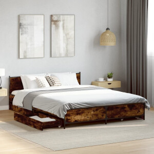 vidaXL Bedframe met lades bewerkt hout gerookt eikenkleurig 135x190 cm
