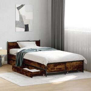 vidaXL Bedframe met lades bewerkt hout gerookt eikenkleurig 75x190 cm