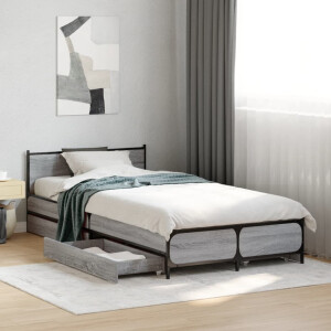 vidaXL Bedframe met lades bewerkt hout grijs sonoma eiken 75x190 cm