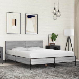 vidaXL Bedframe bewerkt hout metaal grijs sonoma eiken 150x200 cm