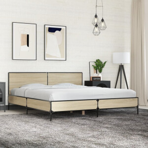 vidaXL Bedframe bewerkt hout metaal sonoma eikenkleurig 200x200 cm