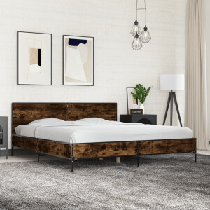 vidaXL Bedframe bewerkt hout metaal gerookt eikenkleurig 200x200 cm