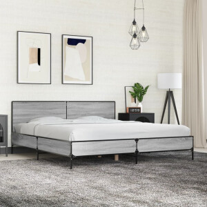 vidaXL Bedframe bewerkt hout metaal grijs sonoma eiken 200x200 cm
