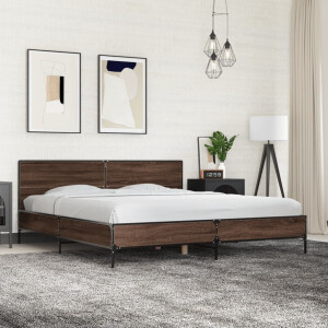vidaXL Bedframe bewerkt hout metaal bruin eikenkleur 200x200 cm