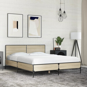 vidaXL Bedframe bewerkt hout metaal sonoma eikenkleurig 120x190 cm