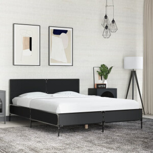 vidaXL Bedframe bewerkt hout metaal zwart 135x190 cm