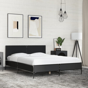 vidaXL Bedframe LED bewerkt hout metaal zwart 140x190 cm