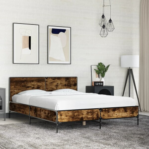 vidaXL Bedframe bewerkt hout metaal gerookt eikenkleurig 140x190 cm