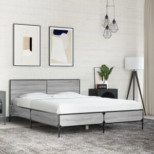 vidaXL Bedframe bewerkt hout metaal grijs sonoma eiken 140x190 cm